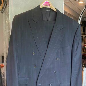 Black Pinstripe Canali Men's Suit, Double Breasted